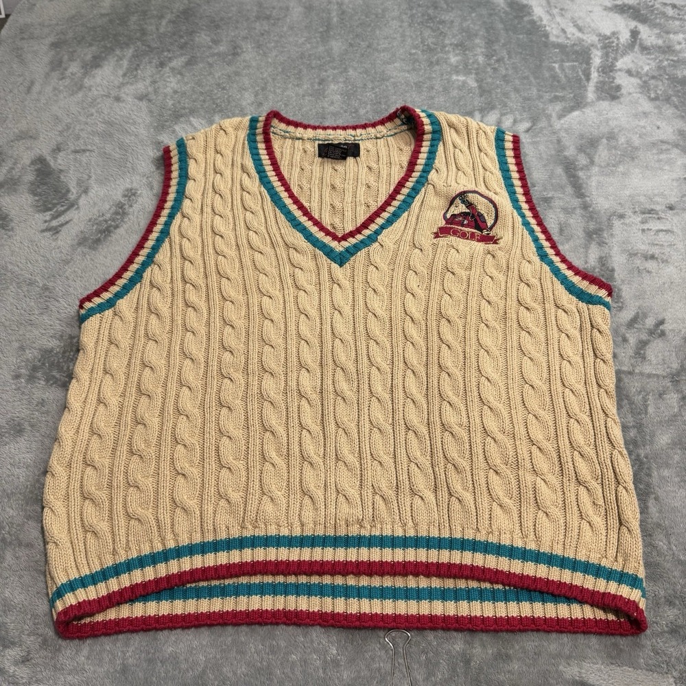 VTG 80s Lavon Sport Cable Knit Sweater Vest Mens M Golf Outdoor Indie Retro